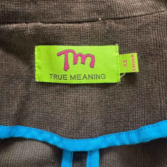 Vintage Y2K TM True Meaning Brown Corduroy Floral Embroidered Cotton Blazer - Picture 7 of 9